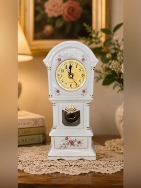 Vintage Floral Ceramic Mantel Clock ~ Grandfather Clock